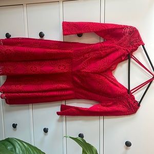 Lacey red off the shoulder midi dress